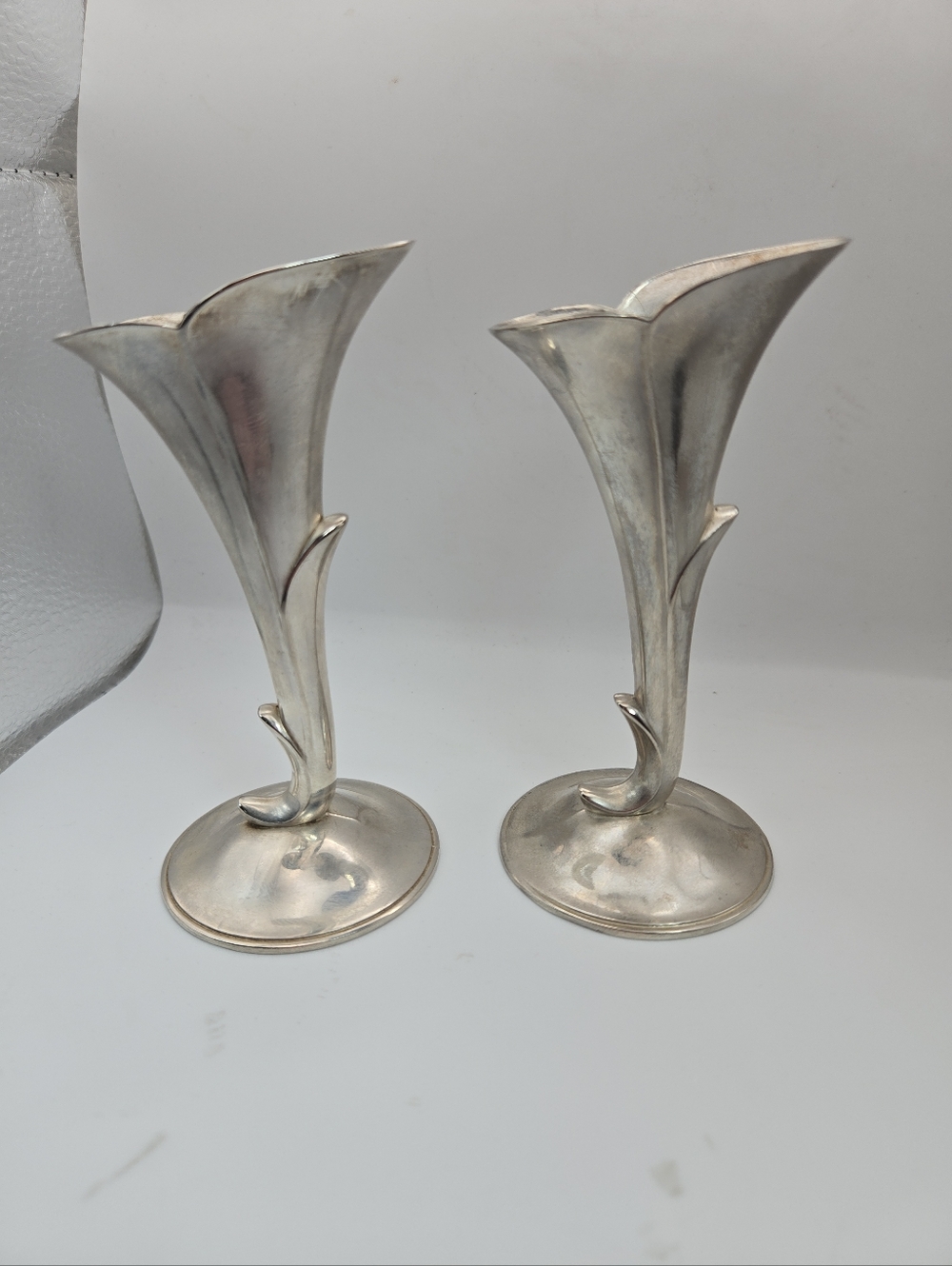 Vintage Silver Tone Bud Vase Set Mid Century Modern Hong Kong Floral Trumpet